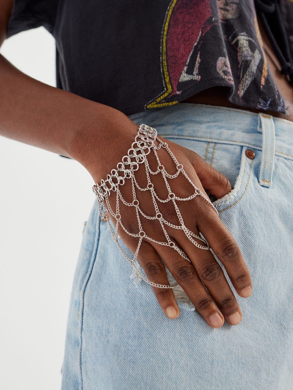 NWT Free People Silver Chain Hand Harness Bracelet